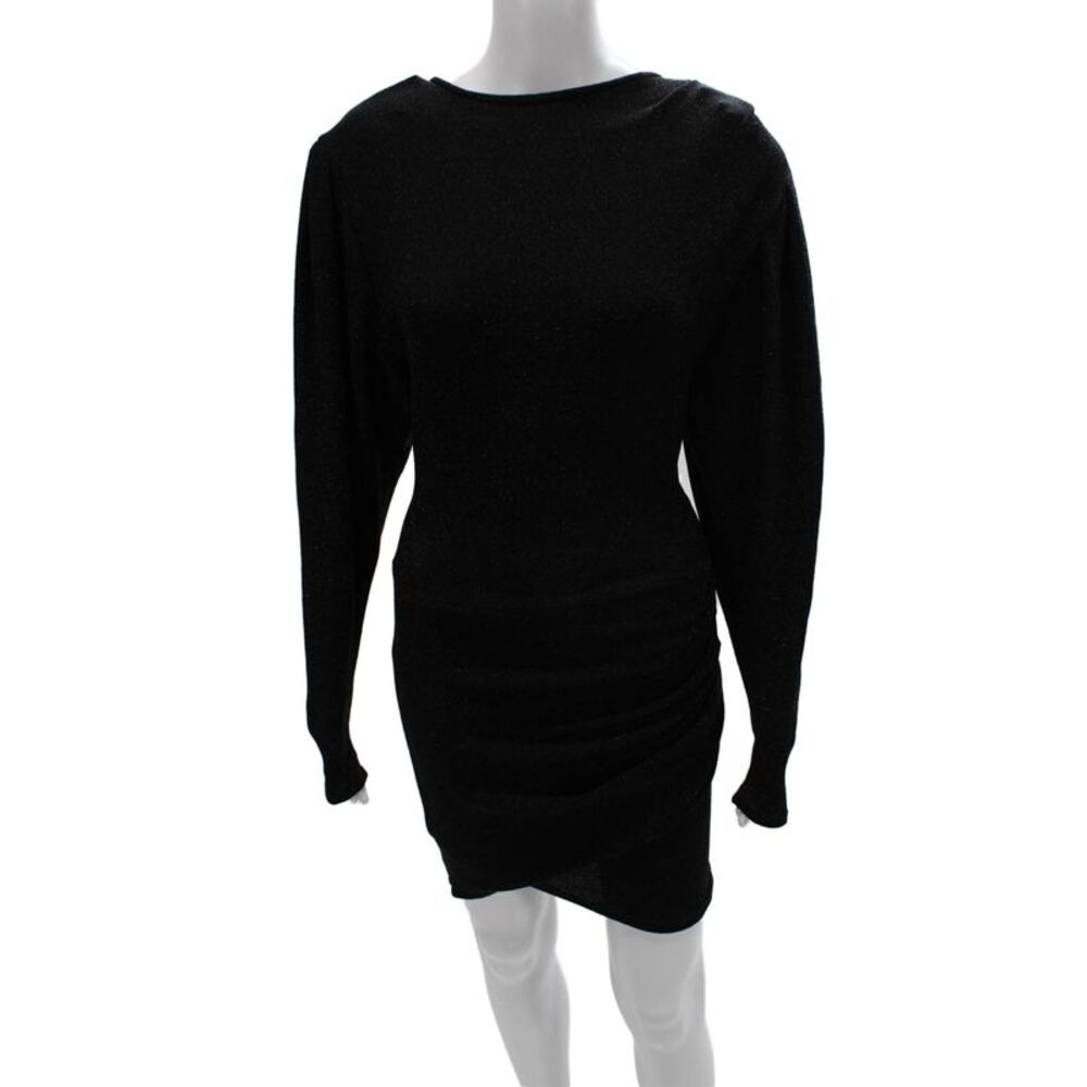 Marant Etoile Womens Black Mini Dress Long Sleeve Round Neck Size 36